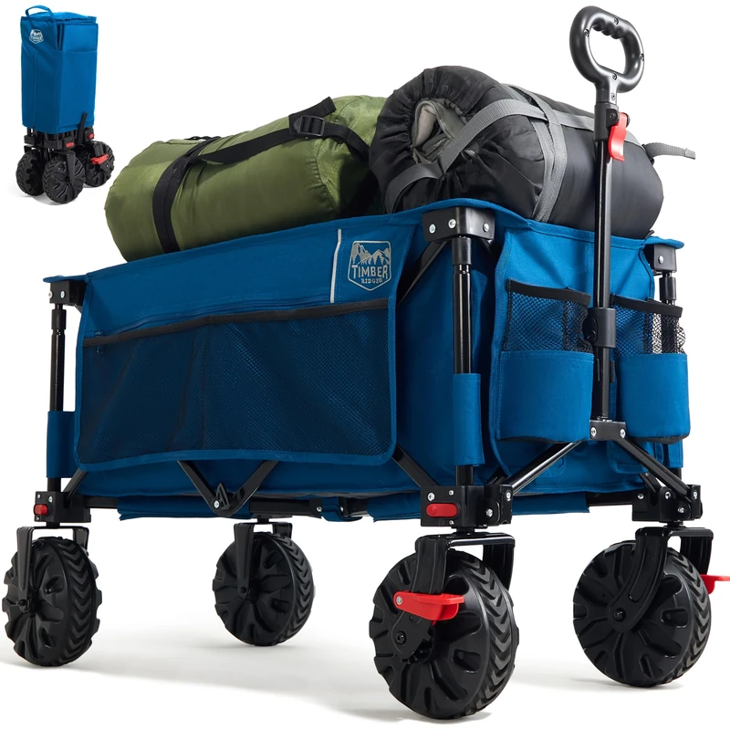 TIMBER RIDGE Festival Trolley on Wheels with Brakes, 200L Folding Camping Trolley Cart with Adjustable Handle & Cover Bag, 100kg Heavy Duty Cart Wagon for Shopping Outdoor Garden Picnic
