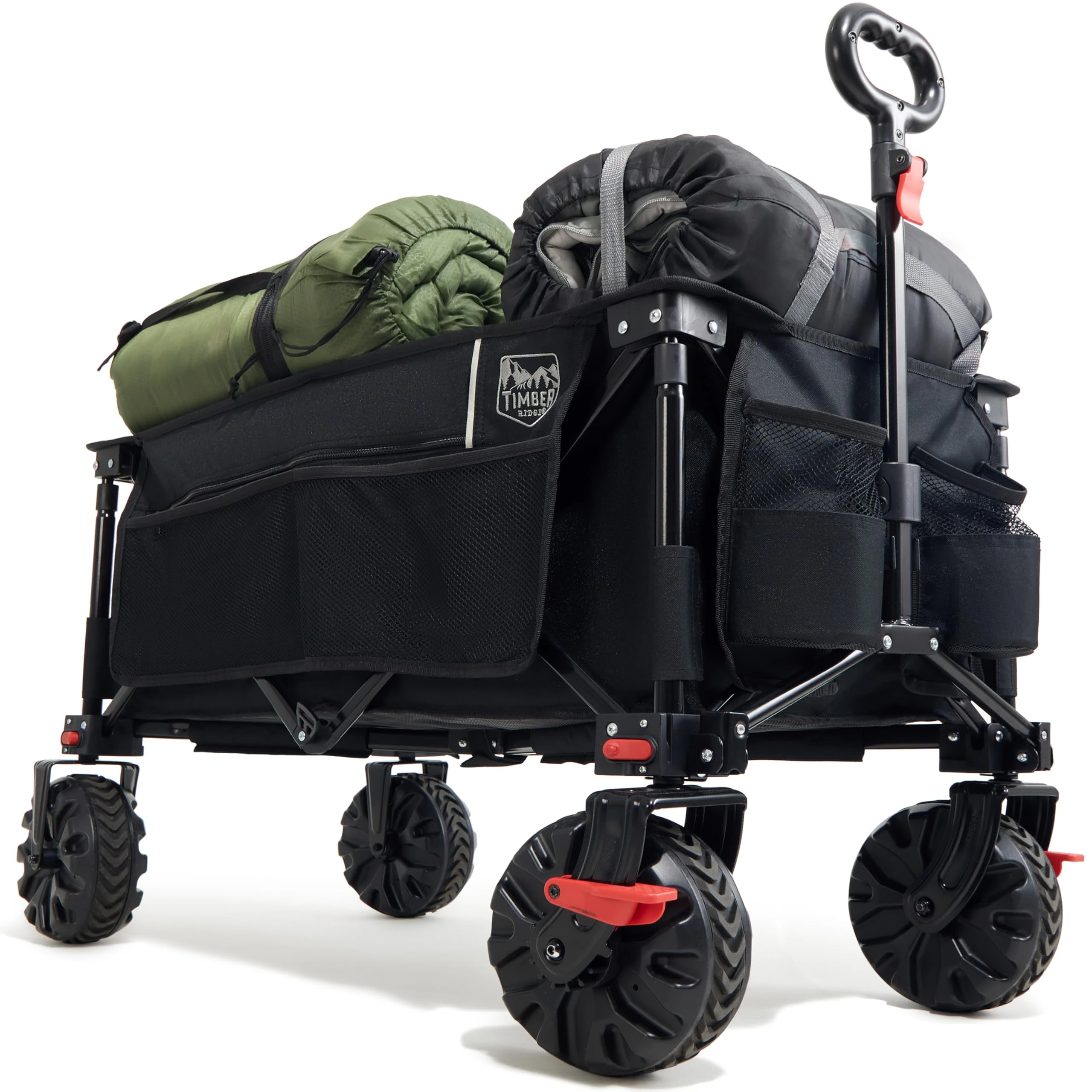 TIMBER RIDGE Festival Trolley on Wheels with Brakes, 200L Folding Camping Trolley Cart with Adjustable Handle & Cover Bag, 100kg Heavy Duty Cart Wagon for Outdoor Garden Picnic