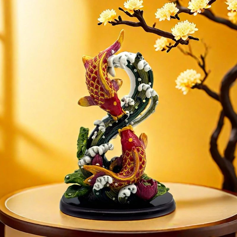 SHTWX Chinese Feng Shui Fish Statue Sculpture Frgurine Good Lucky Gift for FengShui Lover Desktop Display Decorative Decoration - Image 1