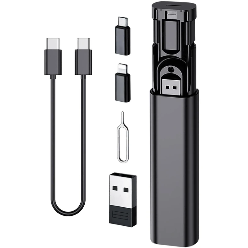Multi USB Charging Adapter Cable Kit, USB C to Ligh-ting Adapter Box, Conversion Set USB A Type C Lightn-ing Micro Adapter Kit,60W Charging and Data Transfer Cable Kit Sim Tray Eject Tool Slots