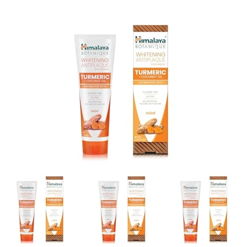 Himalaya Whitening Antiplaque Toothpaste with Turmeric + Coconut Oil for Brighter Teeth, 4 oz, (4 oz) (Pack of 4)