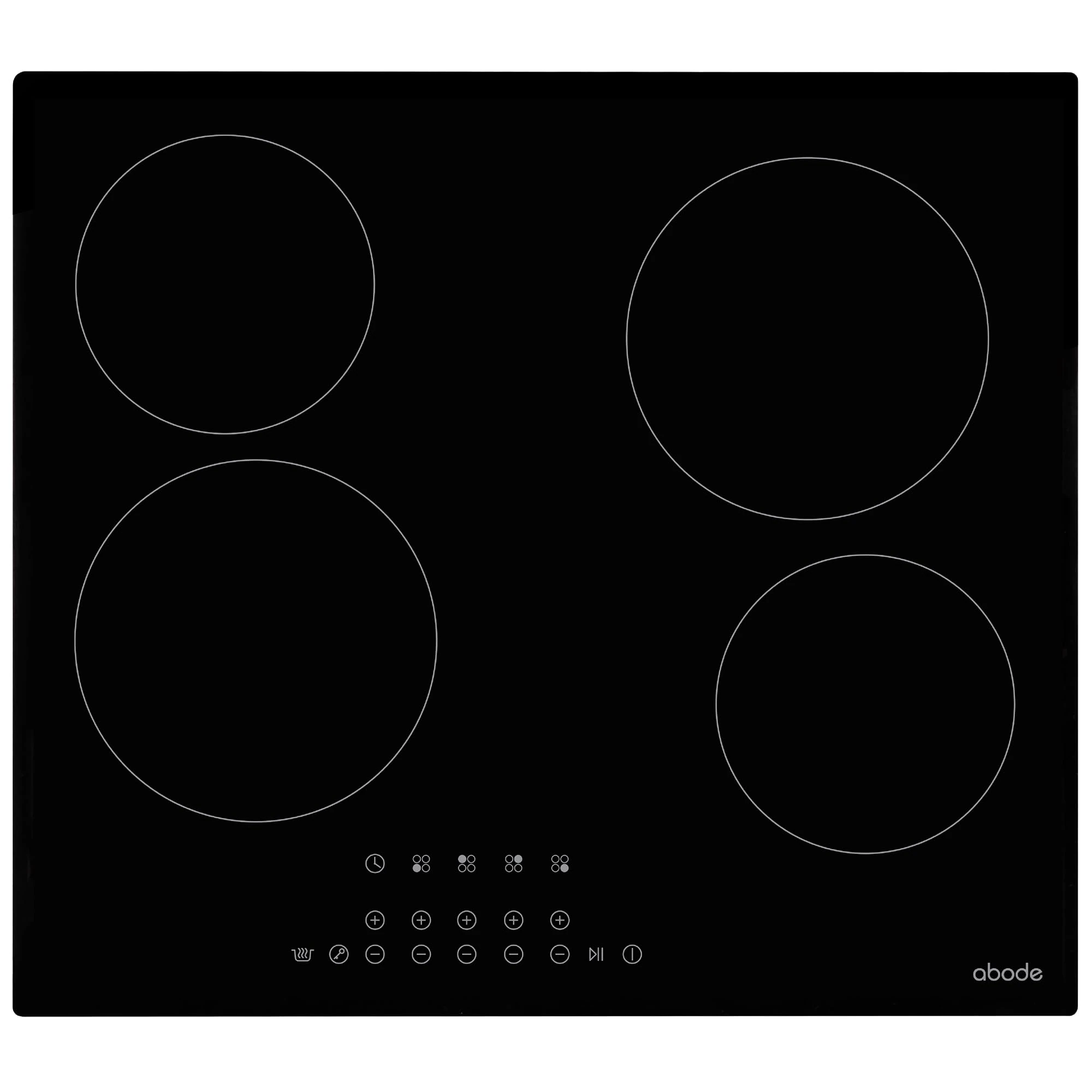 Abode Electric Hob 59cm Ceramic Cooktop with 4 Cooking Zones, 9 Power Levels, Touch Control & Easy Clean, Safety Cut Off, Timer & LED Display, Child Lock & Keep Warm Features A60EH301B