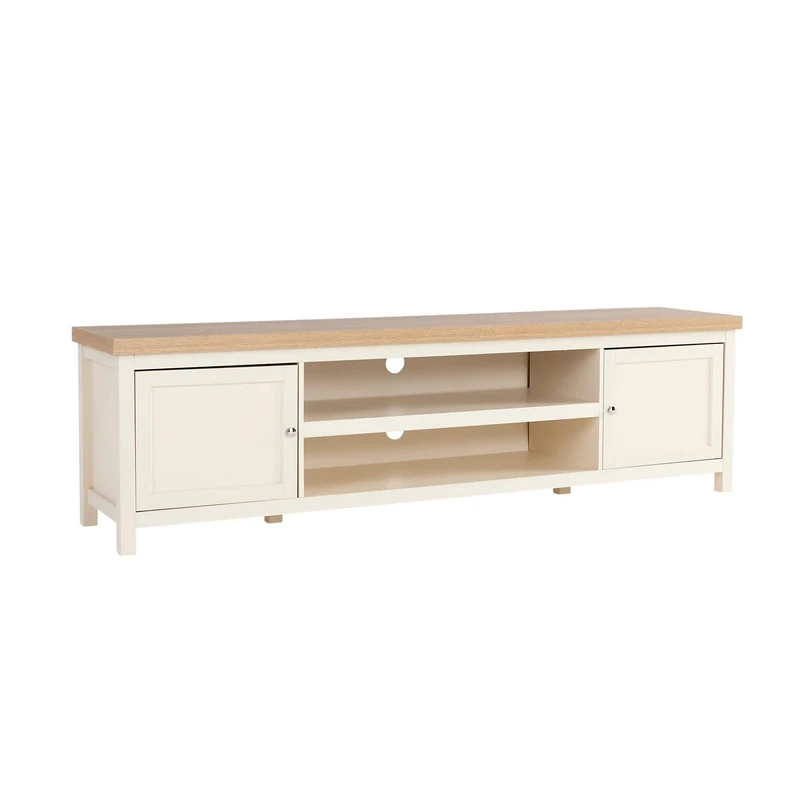 Home Source TV Stand Media Cabinet, Television Entertainment Unit, Oak Effect, Cream, 180cm