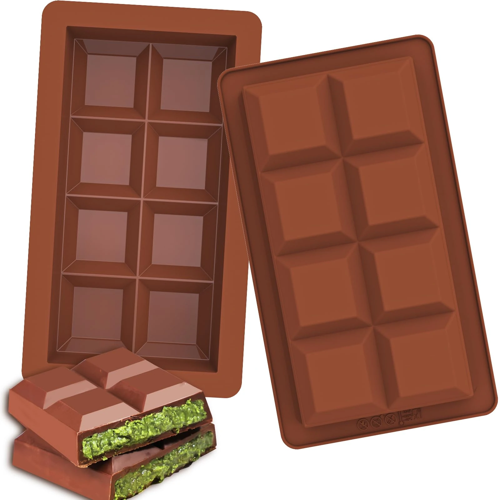 Kamehame Deep Chocolate Bar Moulds Silicone 2 Pcs Dubai Chocolate Mould Thick Large Candy Bar Mold