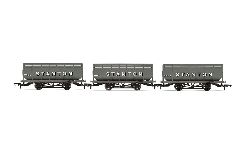 Hornby R60254 Stanton Ironworks 20T Coke Hopper Wagon Triple Pack Freight Wagons, Black and Orange, 00 Gauge
