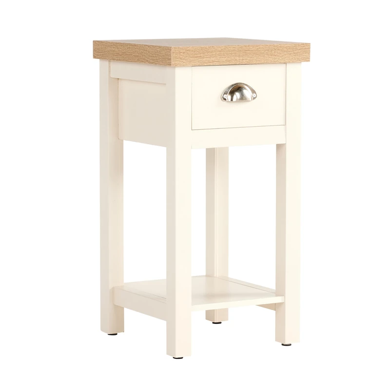 Home Source Bedside Table Nightstand, 1 Drawer, Oak Effect Cream Lamp Side Table