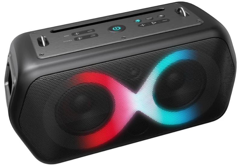 Majestic FIRE 39 - Wireless Audio 5.3 Speaker, Multicolor LED Lights 13 Effects, USB/Micro SD/AUX/Mic/Guitar, TWS, IPX4, Rechargeable Battery, Carrying Strap