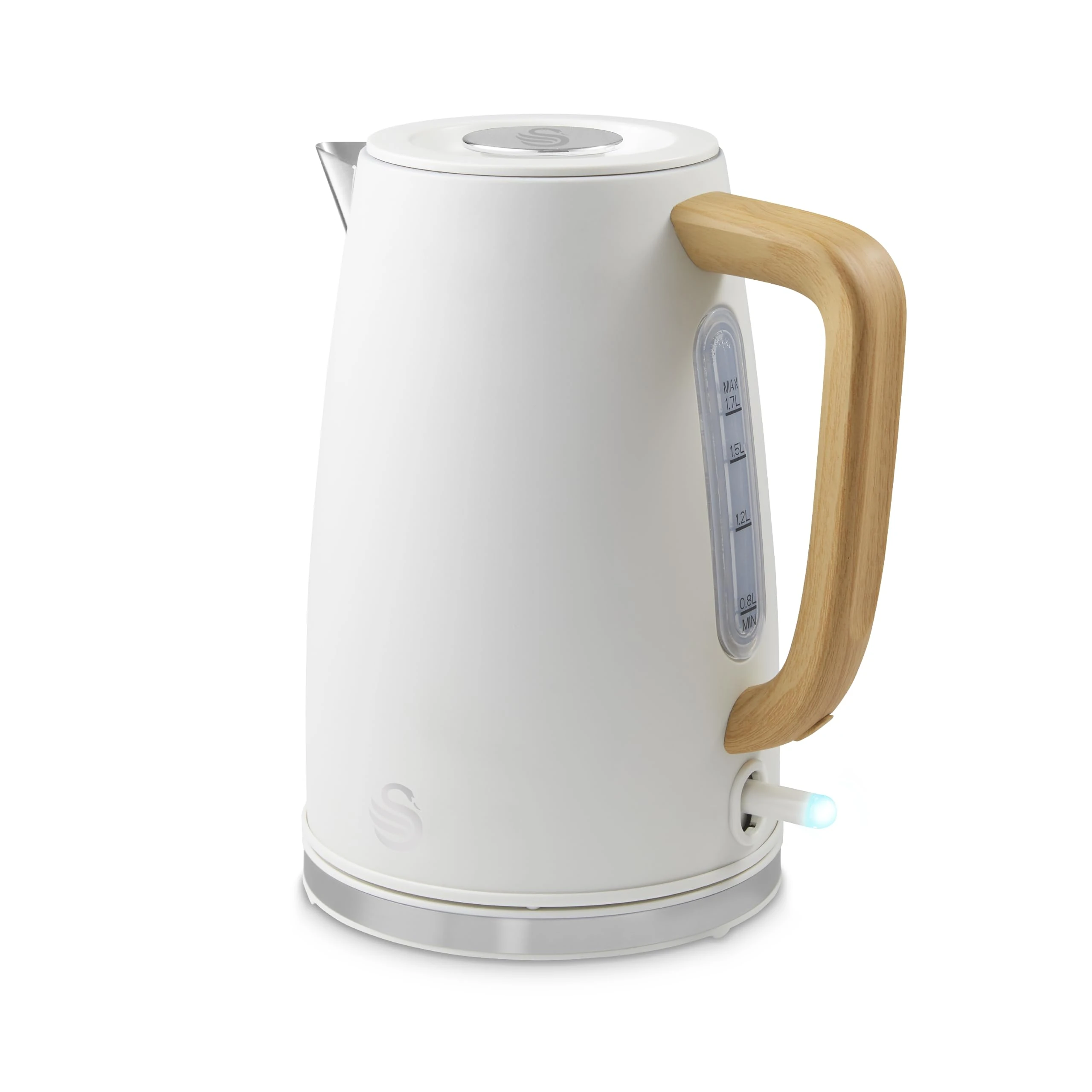 Swan SK19024WHT Fjord Jug Kettle with Rapid Boil, 360 Degree Swivel Base, Wood Effect Handle, 1.7L, 3000W, White