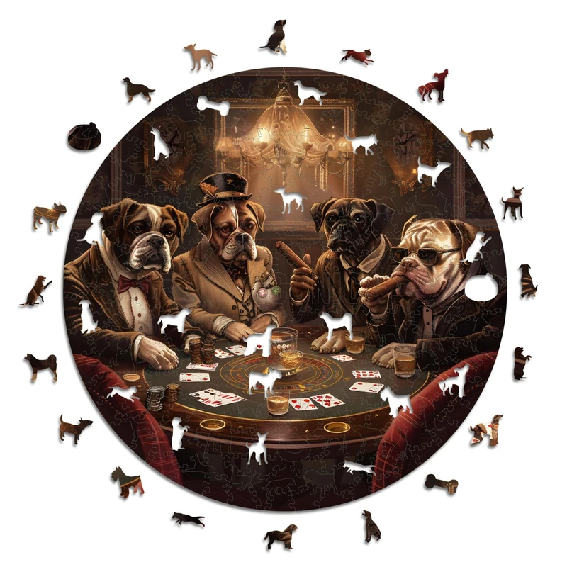 Iconic Puzzles - Dogs Playing Poker, fantasy animals, 100% sustainable wooden puzzle, Gifts for Children and Adults, size L, 600 Pieces
