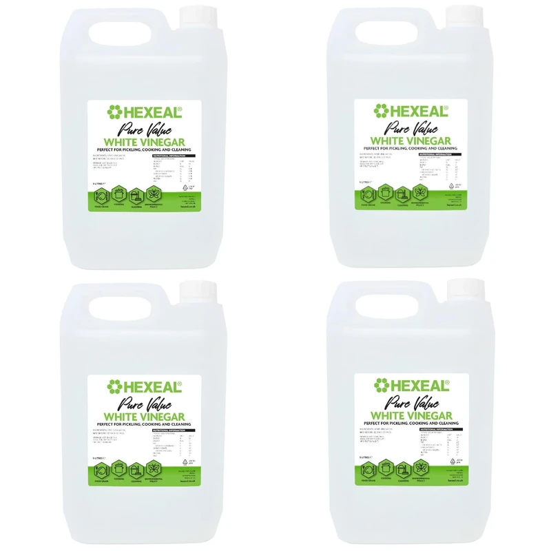 Hexeal Pure Value White Vinegar 20L – 4 x 5L Bottle of Food Grade White Vinegar for Cooking, Cleaning, Pickling & Baking – Cleans Surfaces & Deodorises & Removes Grime
