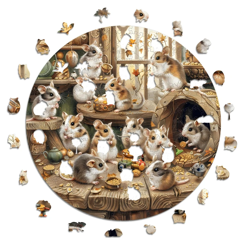 Iconic Puzzles - Curious Hamsters, fantasy animals, 100% sustainable wooden puzzle, Gifts for Children and Adults, size L, 600 Pieces - Image 1