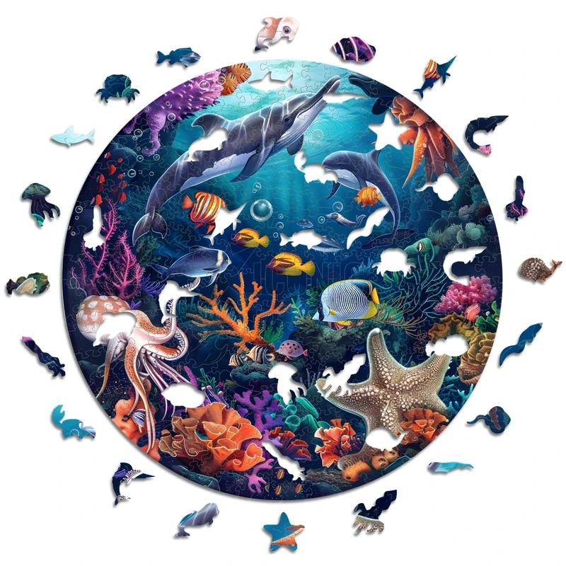 Iconic Puzzles - Sea Animals, fantasy animals, 100% sustainable wooden puzzle, Gifts for Children and Adults, size L, 600 Pieces, Bright Colors
