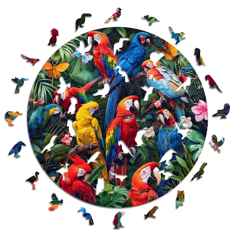 Iconic Puzzles - Colorful Parrots, fantasy animals, 100% sustainable wooden puzzle, Gifts for Children and Adults, size L, 600 Pieces