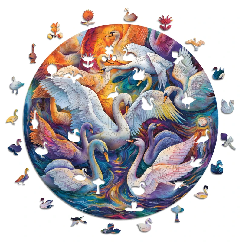 Iconic Puzzles - Majestic Swans, fantasy animals, 100% sustainable wooden puzzle, Gifts for Children and Adults, size L, 600 Pieces