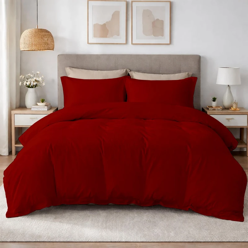 SLEEP-NEST Hotel Luxury - Super King Duvet Cover Set 108x98 – 3 Piece All Season Bedding Set with Zipper Closure & Corner Ties, 100% Egyptian Cotton, Extra Soft & Breathable - Burgundy