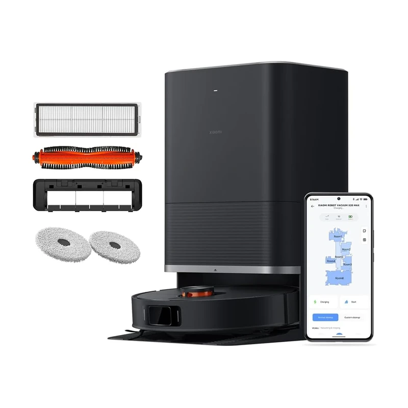 XIAOMI Robot Vacuum X20 Max – All-in-One Vacuum & Mop with Auto-Empty & Mop-Washing Dock, 8000Pa Suction, Smart LDS Navigation, Multi-Floor Mapping, App & Voice Control, UK Version – White