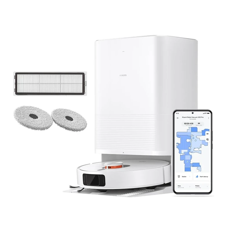 XIAOMI Robot Vacuum X20 Pro – Smart 2-in-1 Vacuum & Mop with Auto-Empty Dock, AI Obstacle Avoidance, 8000Pa Suction, LDS Laser Navigation, App & Voice Control, UK Version – White