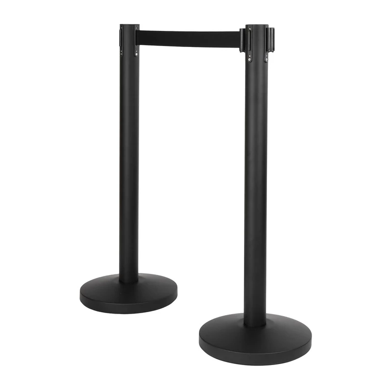 Set of 2 1st Price Black Docking Poles with Retractable Rope – 8.5 kg – 190 cm Strap – Base 32 x 92 cm – Securit - Image 1