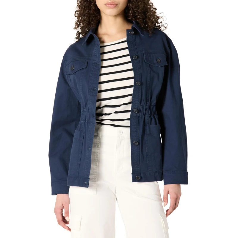 Amazon Essentials Women's Relaxed-Fit Dropped Shoulder Mid-Weight Cotton Twill Jacket, Navy, XXS