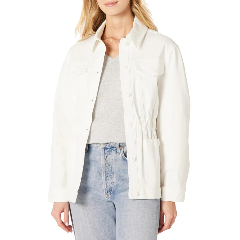 Amazon Essentials Women's Relaxed-Fit Dropped Shoulder Mid-Weight Cotton Twill Jacket, White, XXL