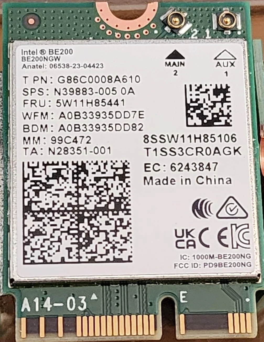 Intel 282726 Nt Be200.ngwg.nv Intel Wi-fi 7 Be200 2230 2x2 Be+bt No Vpro Retail