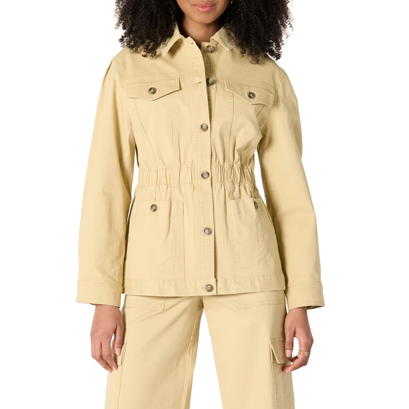 Amazon Essentials Women's Relaxed-Fit Dropped Shoulder Mid-Weight Cotton Twill Jacket, Tan, S