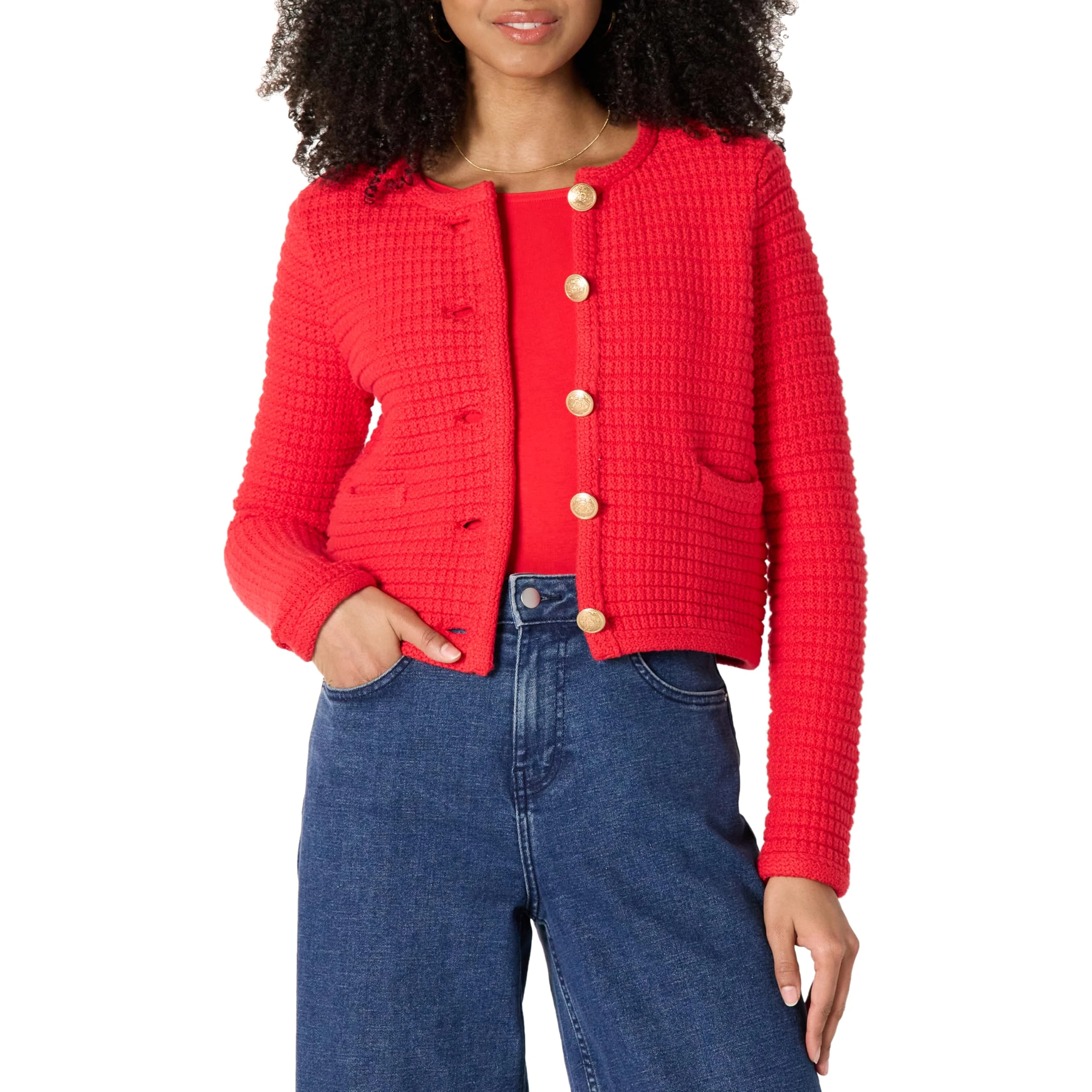 Amazon Essentials Women's Regular-Fit Midweight Cardigan Sweater, Bright Poppy Red, Medium