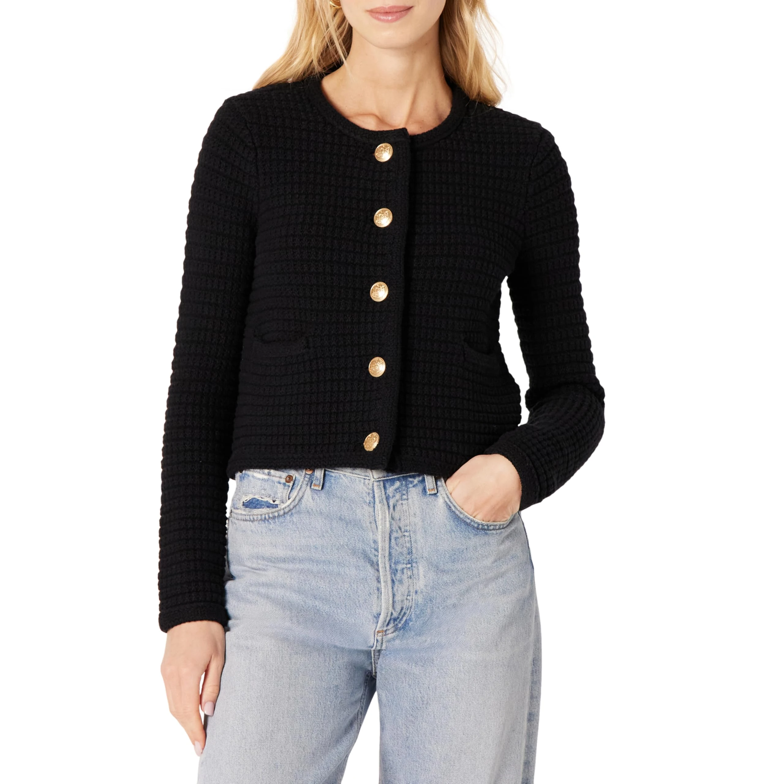 Amazon Essentials Women's Regular-Fit Midweight Cardigan Sweater, Black, Medium