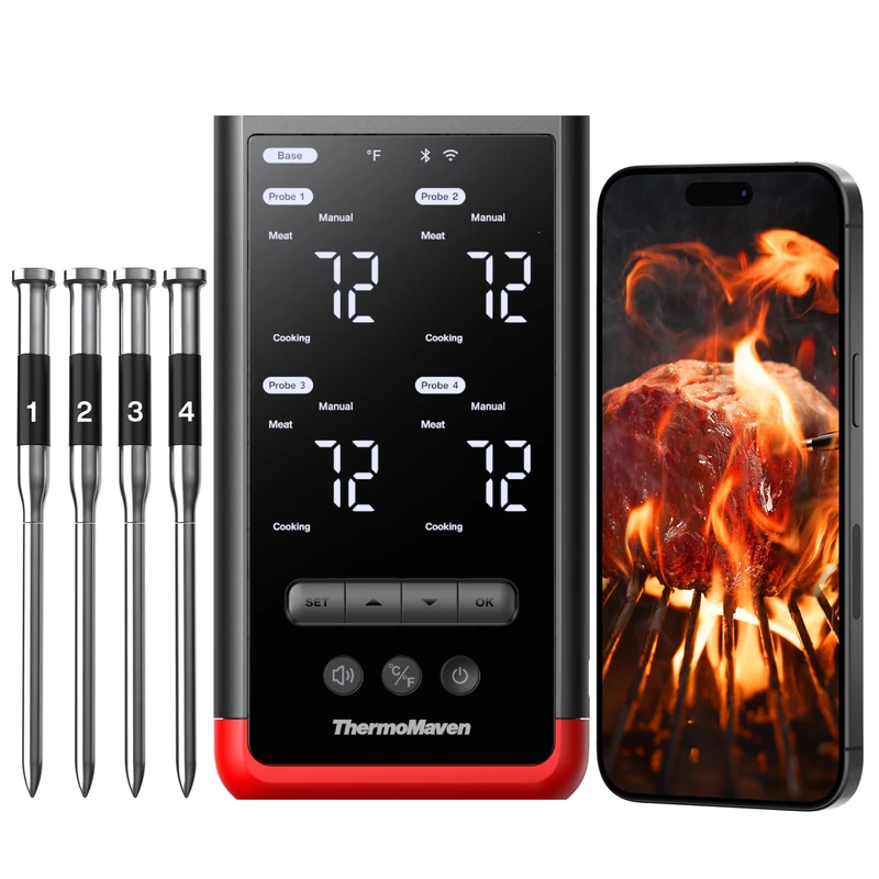 ThermoMaven P4 Upgraded Wireless Meat Thermometer with 4 Probes, 6 Sensors