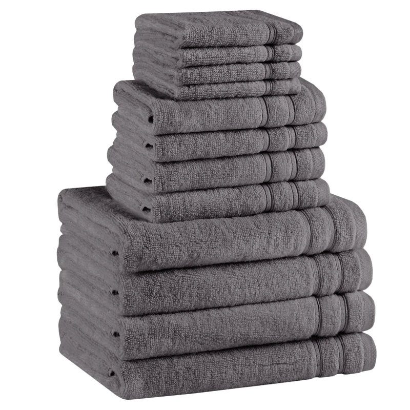Comfort Spaces Bathroom Towel Set of 12 Piece Luxury Bath Towel Set 4 Hand Towel for Bathroom 4 Washcloth 4 Large Bath Towel Sets 100% Cotton Quick Dry Towel Zero Twist Soft Lightweight Dark Grey