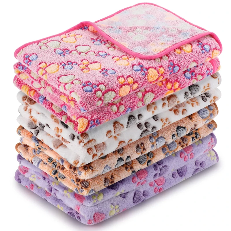 Tatuo 4 Pcs Pet Blanket Dog Puppy Blanket Paw Print Fleece Blanket for Small Medium Pet Cat Warm Soft Sleep Mat Guinea Pig Cage Liners Blanket(XXXX-Large(72 x 72 Inch),White, Coffee, Pink, Purple)