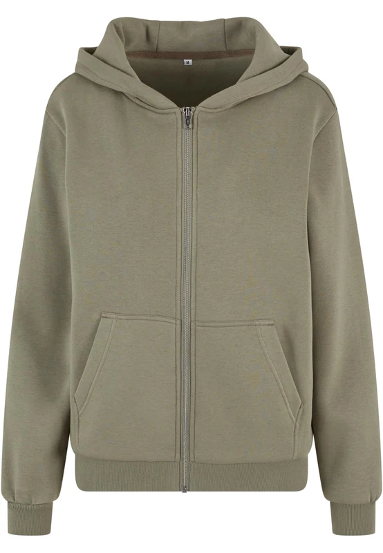 Build your Brand Women's Fluffy Zip Hoody, Cosy Hooded Jacket in Relaxed Fit, Basic for Everyday and Leisure, Paleolive, 5XL