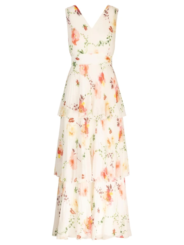 APART Fashion Women's Apart Abendkleid mit Blumenmuster Dress, Cream-Multicoloured, 14