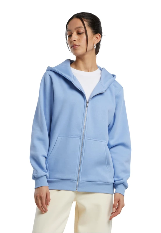 Build your Brand Women's Fluffy Zip Hoody, Cosy Hooded Jacket in Relaxed Fit, Basic for Everyday and Leisure, Powder blue, XL