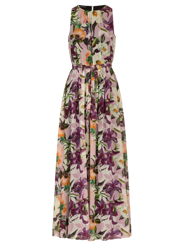 APART Fashion Women's Langes Chiffonkleid Dress, Purple-Multicoloured, 12