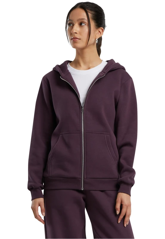 Build your Brand Women's Fluffy Zip Hoody, Cosy Hooded Jacket in Relaxed Fit, Basic for Everyday and Leisure, plumpurple, 5XL