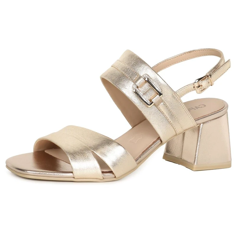 CAPRICE Women's Leather Heeled Sandals Elegant, Metallic (Platin Metal.), 6.5 UK