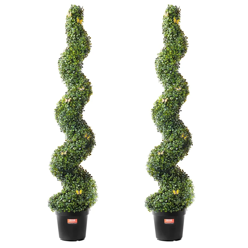 VEVOR Artificial Boxwood Topiary Tree, 60 inch Tall (2 Pieces), Spiral Faux Topiary Trees, Faux Plant w/Extra Leaves & Pot & Small Decoration, UV Rated Greenery Set for Home Decor Indoor/Outdoor