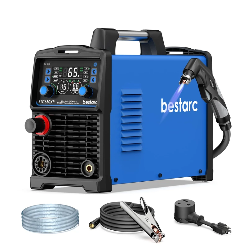 bestarc Plasma Cutter, [Blow Back Pilot Arc][Large LED][Air Sensor] 65A Non-HF CNC bestarc Plasma Cutter Machine 110V/220V Dual Voltage, 5/8" Clean Cut 1.18" Max Cut, Post Flow 2T/4T for Beginners DIY