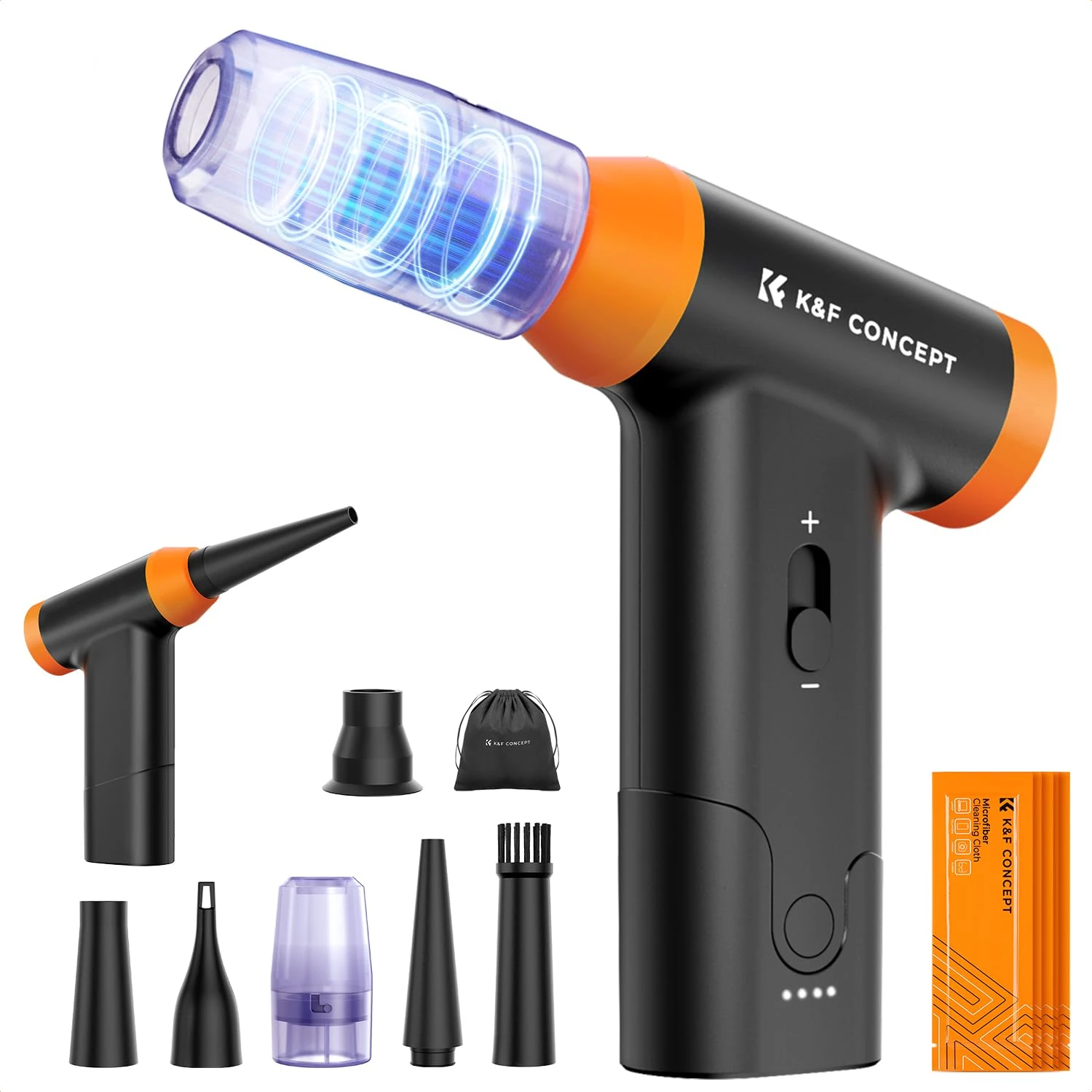 K&F CONCEPT 2-in-1 Compressed Air Duster PC Cleaner, 150000RPM Air Blower, Electric air Dusters, Speed Adjustable Rechargeable Reusable Compressed Air Blaster for Laptop Computers Keyboard