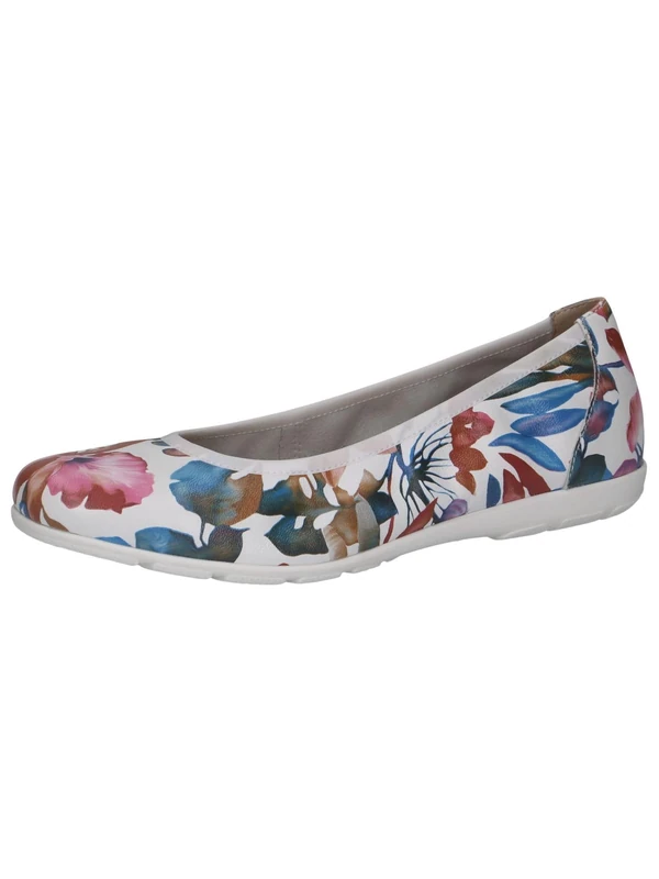 CAPRICE Women Ballet Flats Leather Flat, Multicolor (White Flower), 8 UK