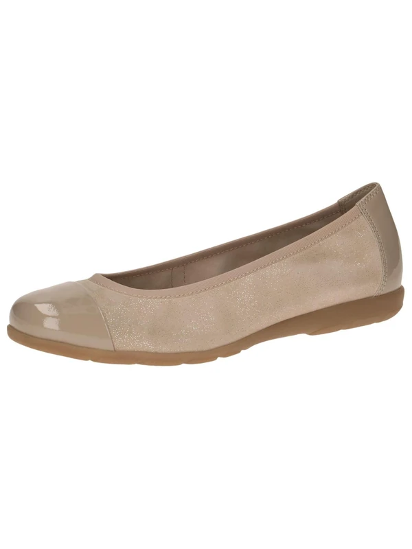 CAPRICE Women Ballet Flats Leather with Patent Finish, Beige (Sand Comb), 6.5 UK