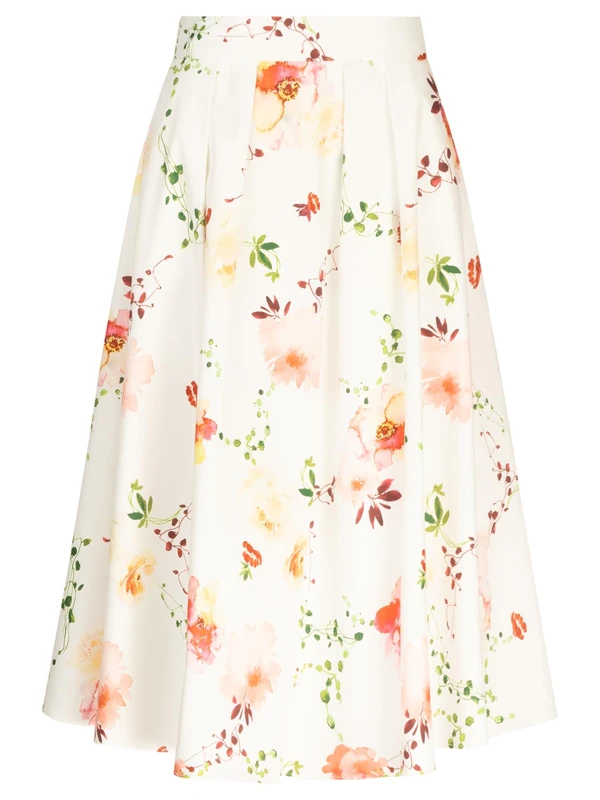 APART Fashion Printed Satin Skirt, Cream-Multicoloured, 10