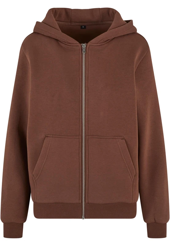 Build your Brand Women's Fluffy Zip Hoody, Cosy Hooded Jacket in Relaxed Fit, Basic for Everyday and Leisure, Chocolatebrown, L