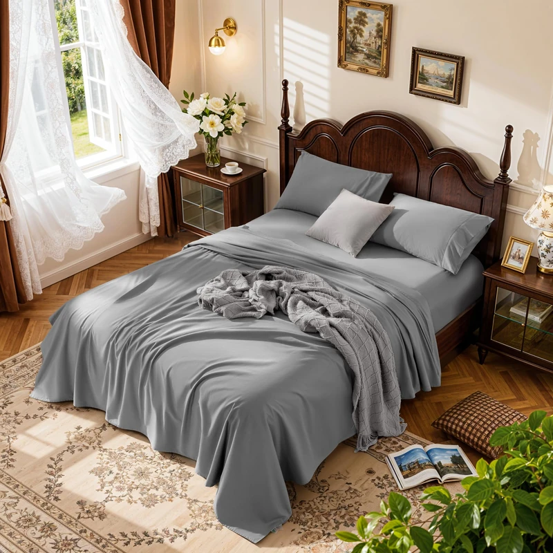 LBRO2M 100% Cotton Sheets Set Queen Size, 1000 Thread Count, 4 Piece Sets Bed Sheet Deep Pocket Sheet Set 19" Soft Comfortable All Season (Queen, Gray)