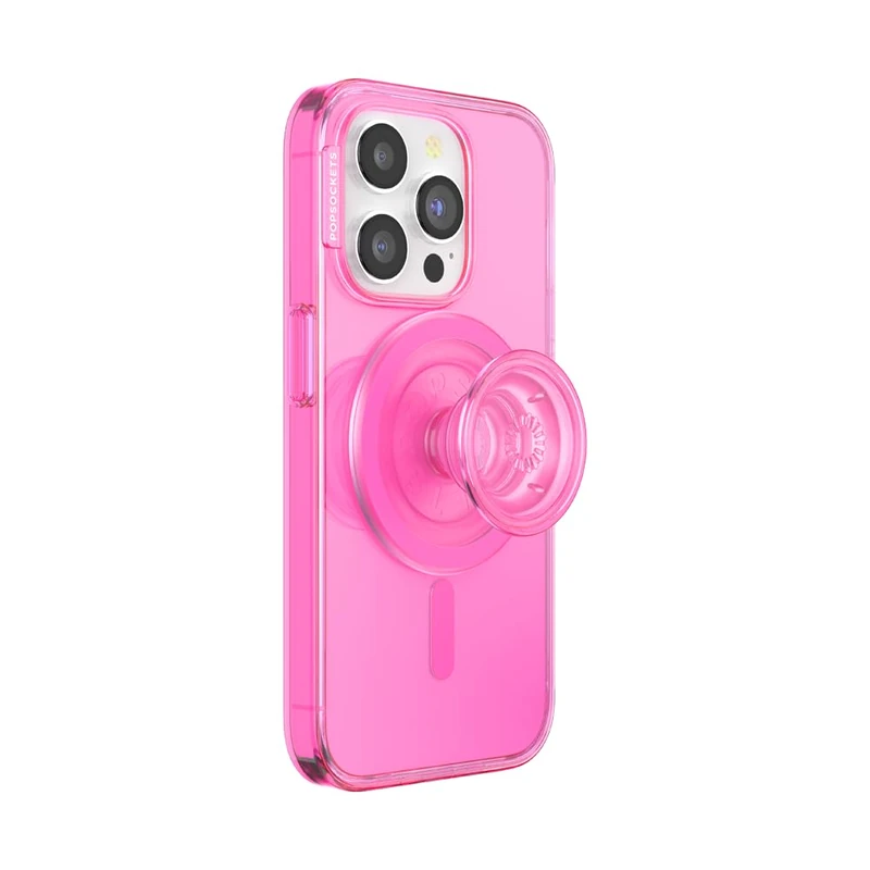PopSockets iPhone 15 Pro Case with Round Phone Grip Compatible with MagSafe, Phone Case for iPhone 15 Pro, Wireless Charging Compatible - Baeby Pink Translucent
