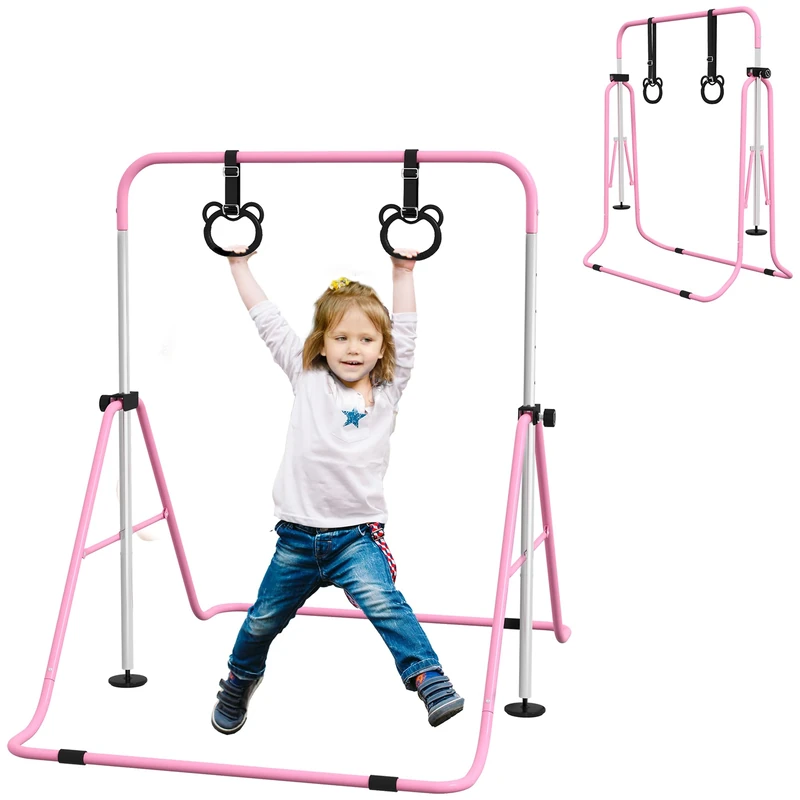 HOMCOM Kids Gymnastics Bar - Adjustable Folding Training Bar