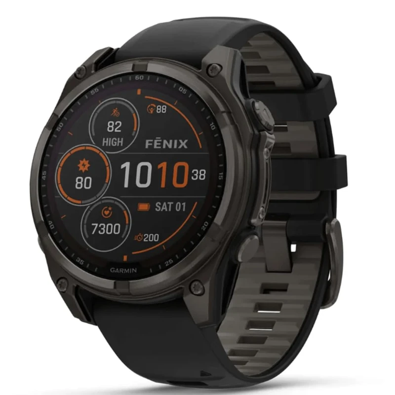 Garmin FENIX 8-47 MM, AMOLED, SAPPHIRE CARBON GRAY DLC TITANIUM WITHBLACK/PEBBLE GRAY SILICONE