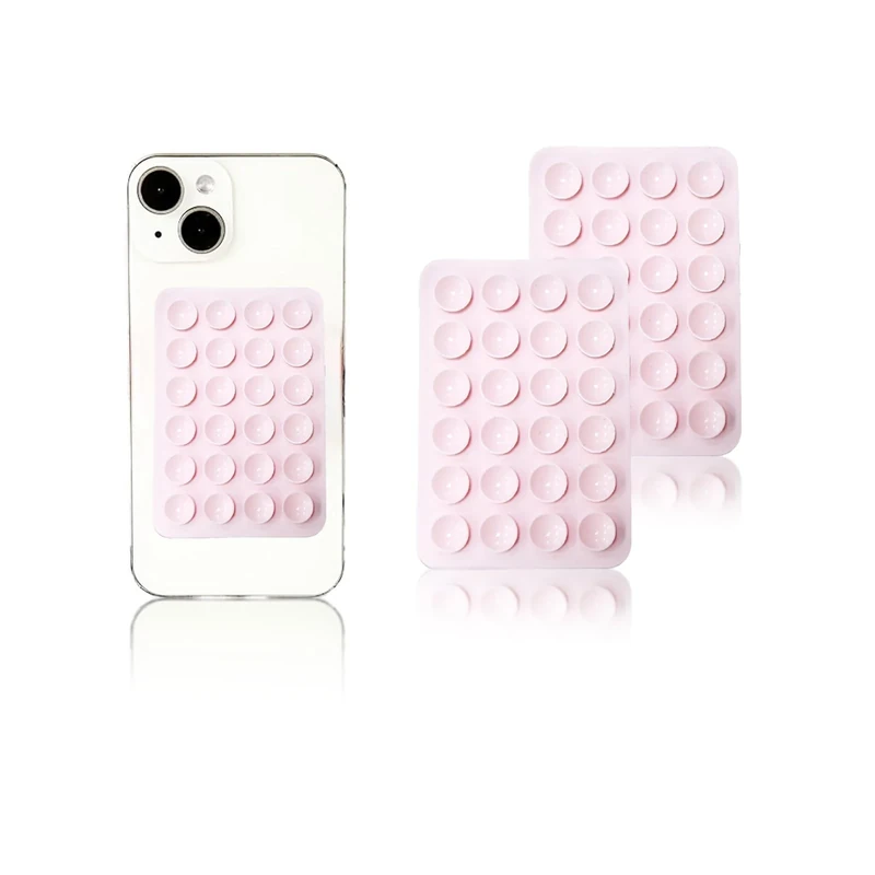 Vilbocr 2PCS Silicon Suction Phone Case Mount,Hands-Free Fidget Toy Mirror Shower Phone Holder, Tiktok Videos and Selfies (light pink)
