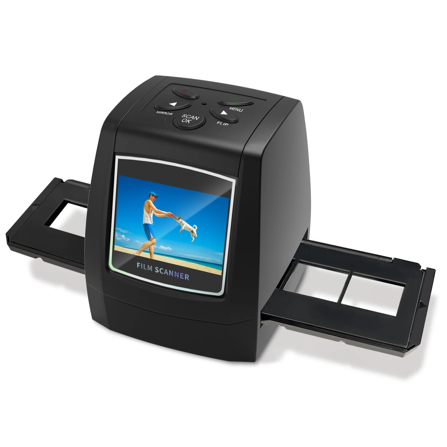Mini Digital Film & Slide Scanner – Converts 35mm Negatives & Slides to JPEG Images – Includes 2.4 LCD Screen – Easy Load Film Adapters